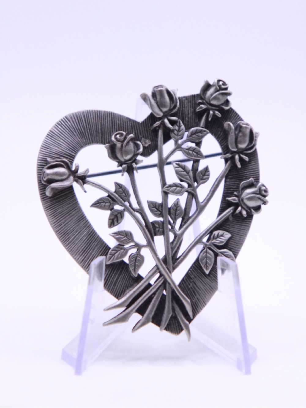 Vintage signed JJ Heart-Shaped Rose Bouquet Brooch